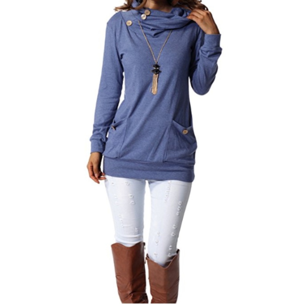 Womens "Sofia" Long Sleeve Button Cowl Hoodie